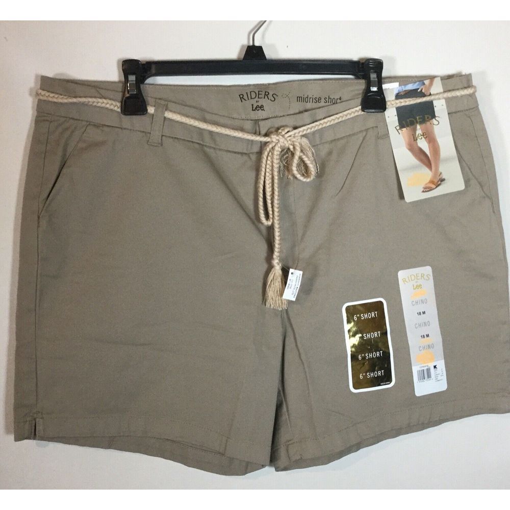 NWT Riders by Lee 18 M short shorts stretch braided‎ belted mid rise beige tan